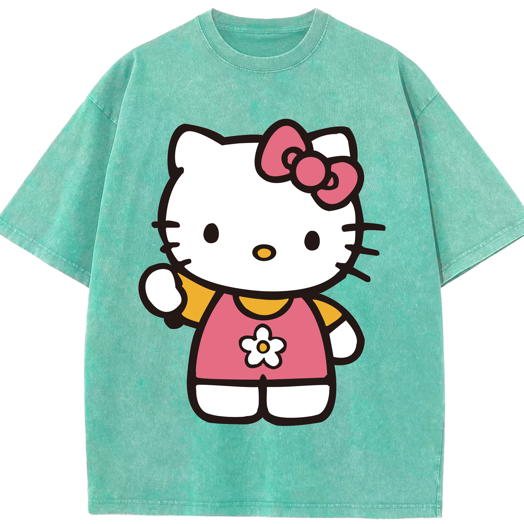 （画像用） Hello Kitty ハローキティ 綿100% ヴィンテージ風 半袖Tシャツ（フロントプリント）
